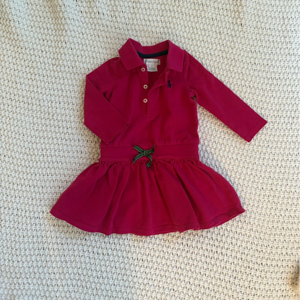 🩷 Ralph Lauren Baby Girl Long-Sleeve Polo Dress Onesie – Size 9M